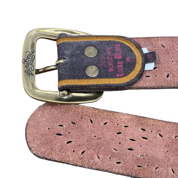 Lucky Brand Wide Belt Leather Embroidered Cutout SZ M Womens Brown Western Boho - Picture 8 of 11